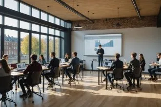 Étudiants en communication lors d'un cours pratique à Lille
