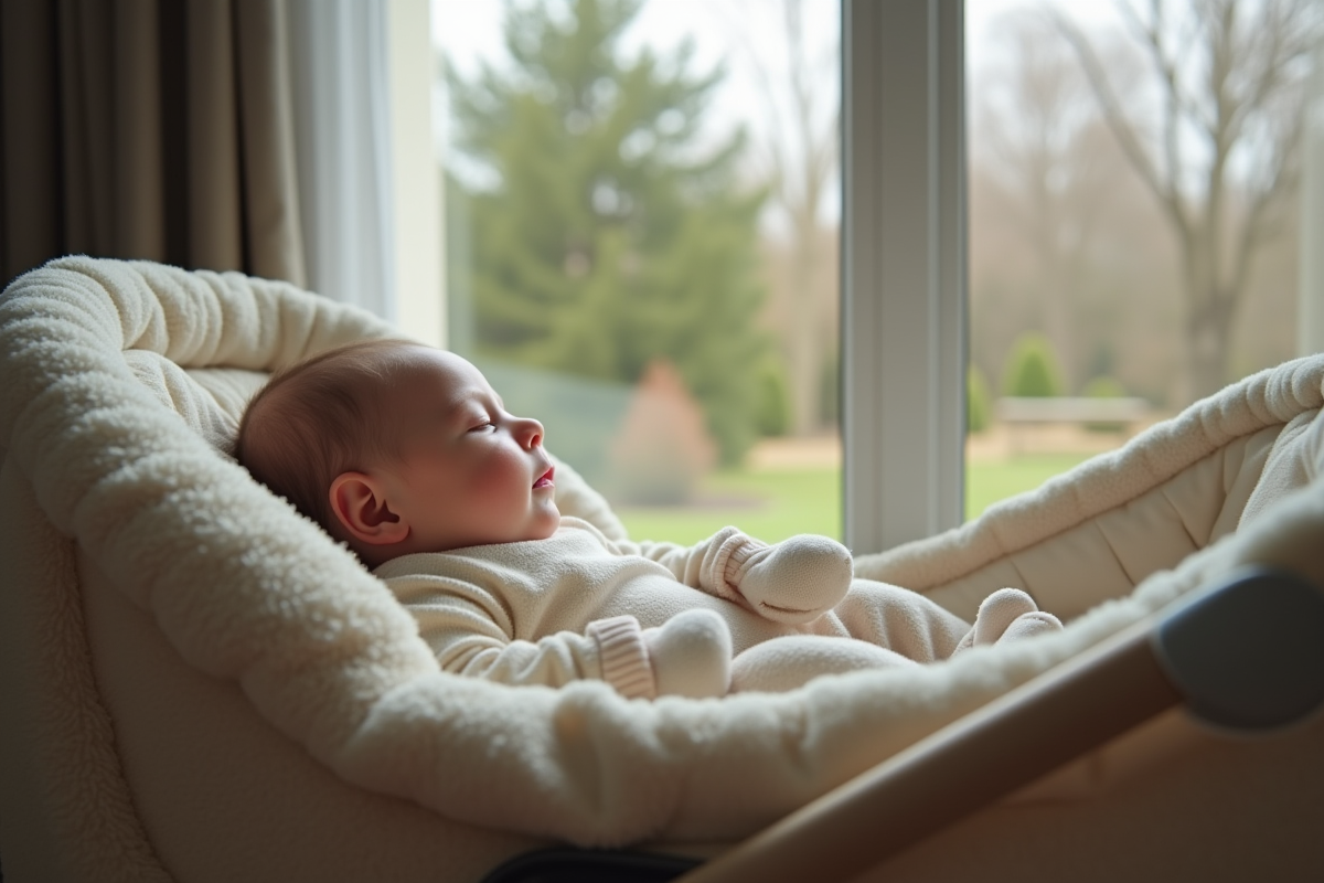 Bébé dans une poussette à côté d