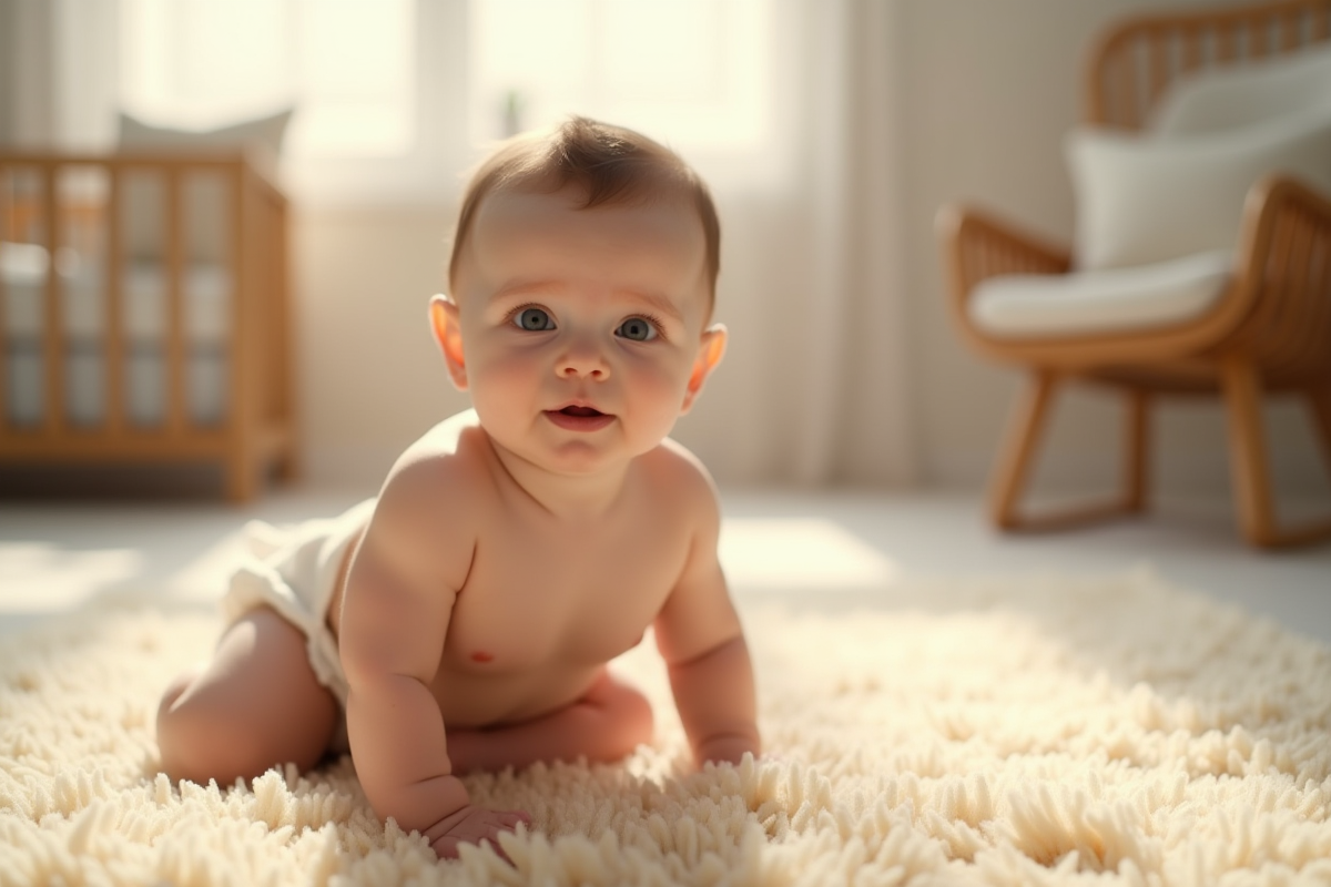Bébé à la peau claire dans une nurserie lumineuse