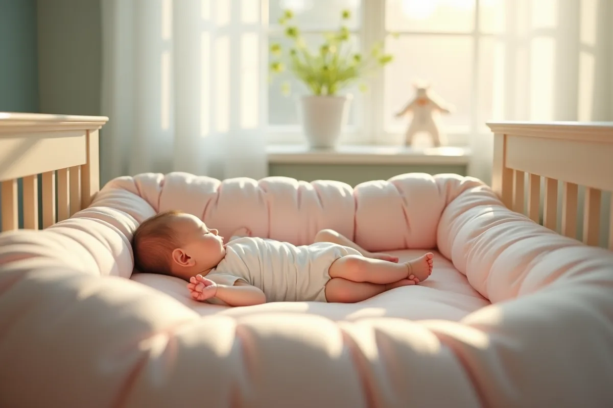 Berceau dans une nurserie naturelle avec bébé endormi