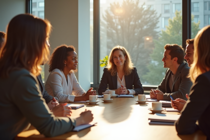 Groupe divers en formation dans un bureau moderne lumineux