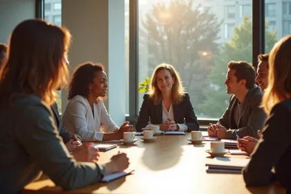 Groupe divers en formation dans un bureau moderne lumineux