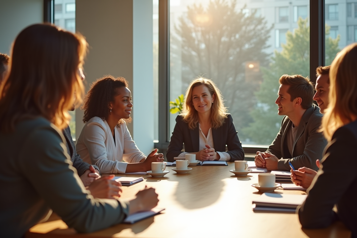 Groupe divers en formation dans un bureau moderne lumineux