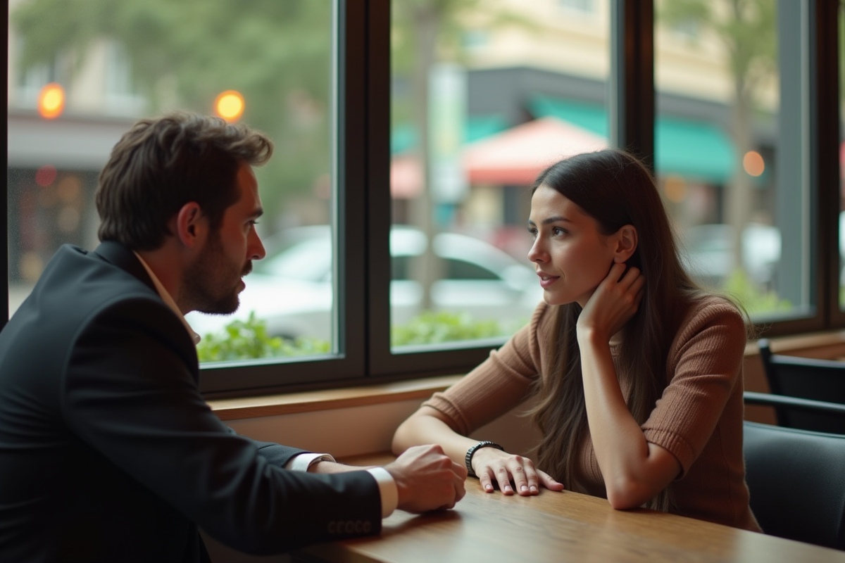 Deux personnes au cafe avec signes d engagement et disengagement