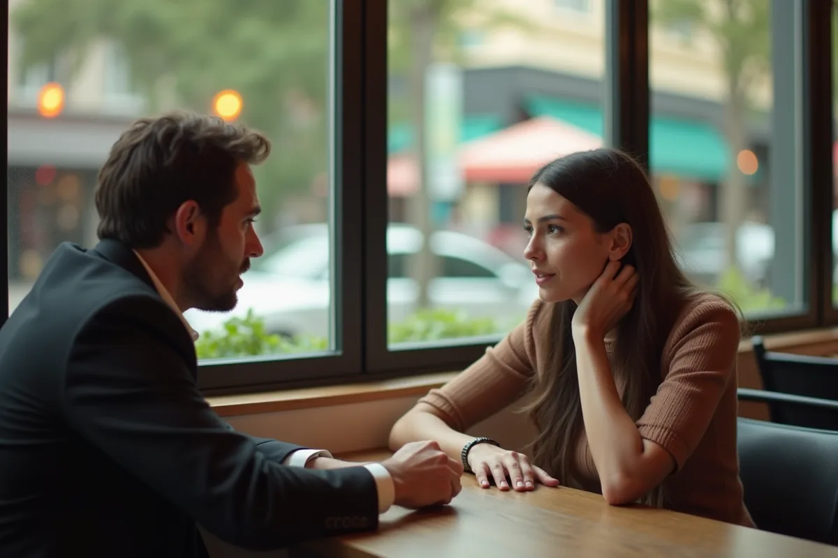 Deux personnes au cafe avec signes d engagement et disengagement