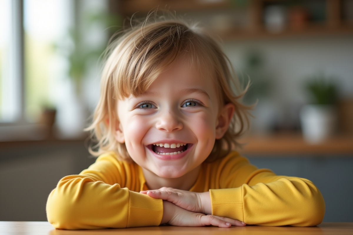 Enfant souriant avec une dent de devant manquante