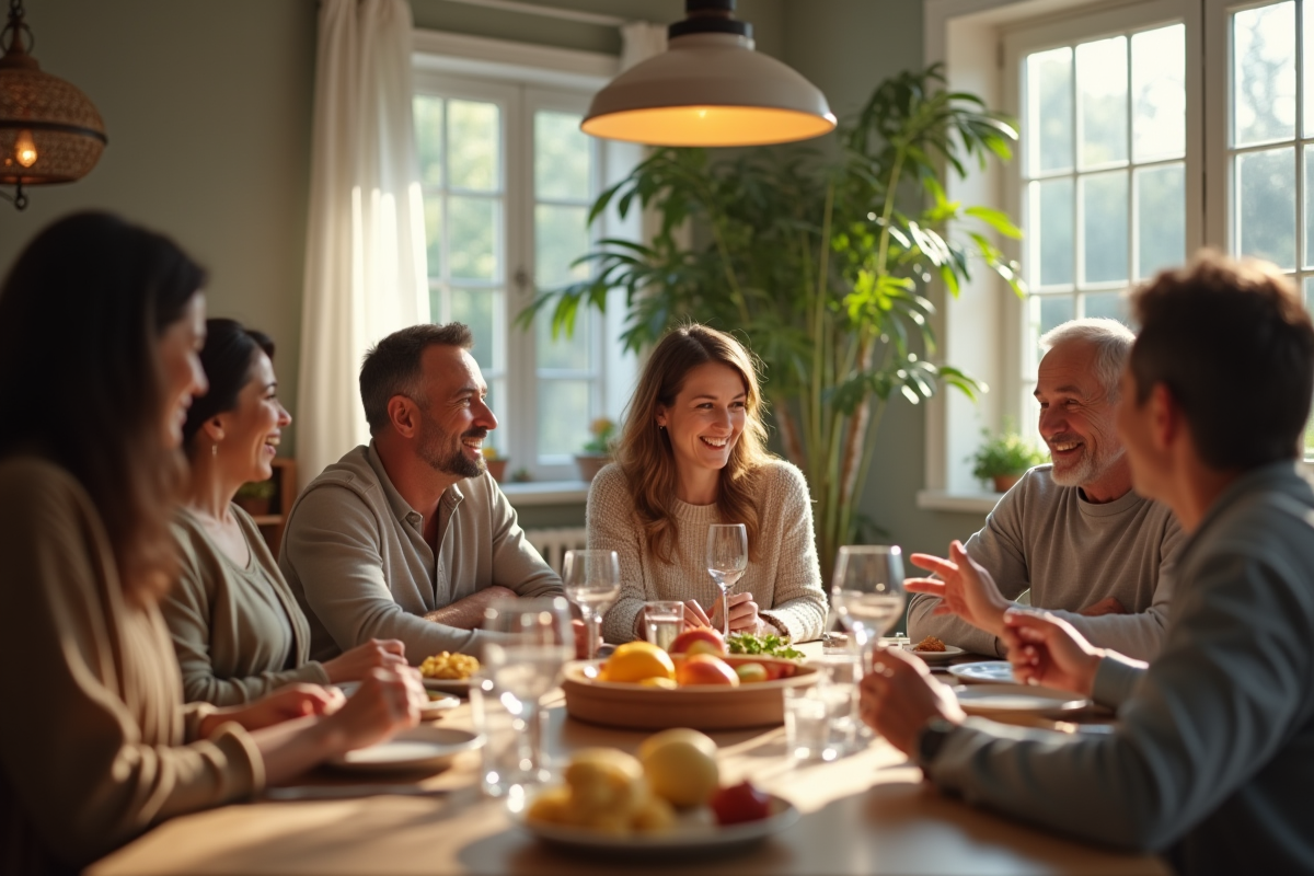 Famille multigenerational autour d'une table en intérieur