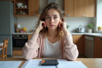 Jeune femme pensant dans une cuisine moderne