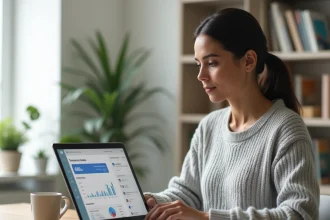 Femme utilisant un tableau de bord de compte en ligne pour gérer ses objectifs d'épargne en 2026