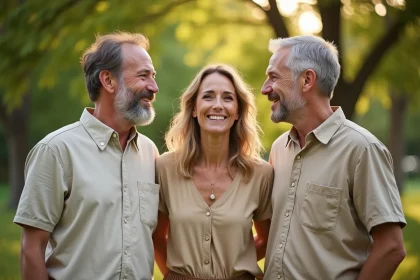 Frères et sœurs adultes souriants réunis en extérieur, illustrant la fratrie de Ronnie Turner