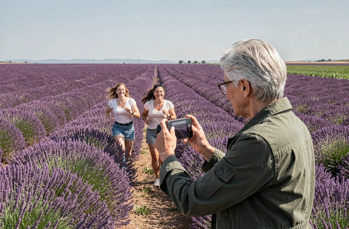 L'Oeil de Jo photographiant deux enfants courant dans un champ de lavande à Valensole