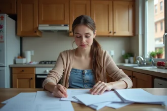 Jeune maman organise des documents officiels à la maison