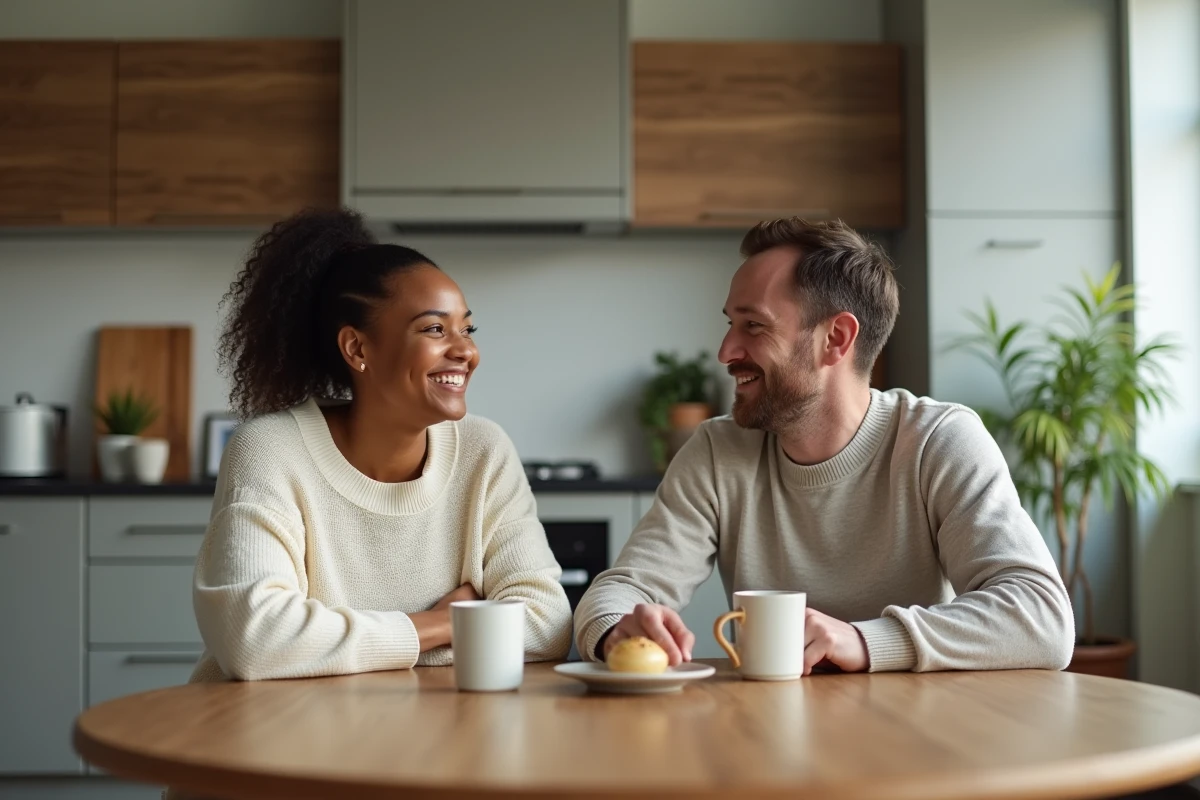 Naomi Osaka et son mari discutant à la table de cuisine