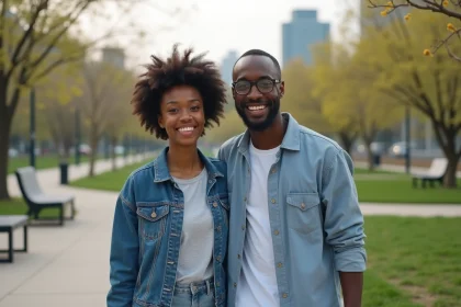 Naomi Osaka et son mari dans un parc urbain au printemps