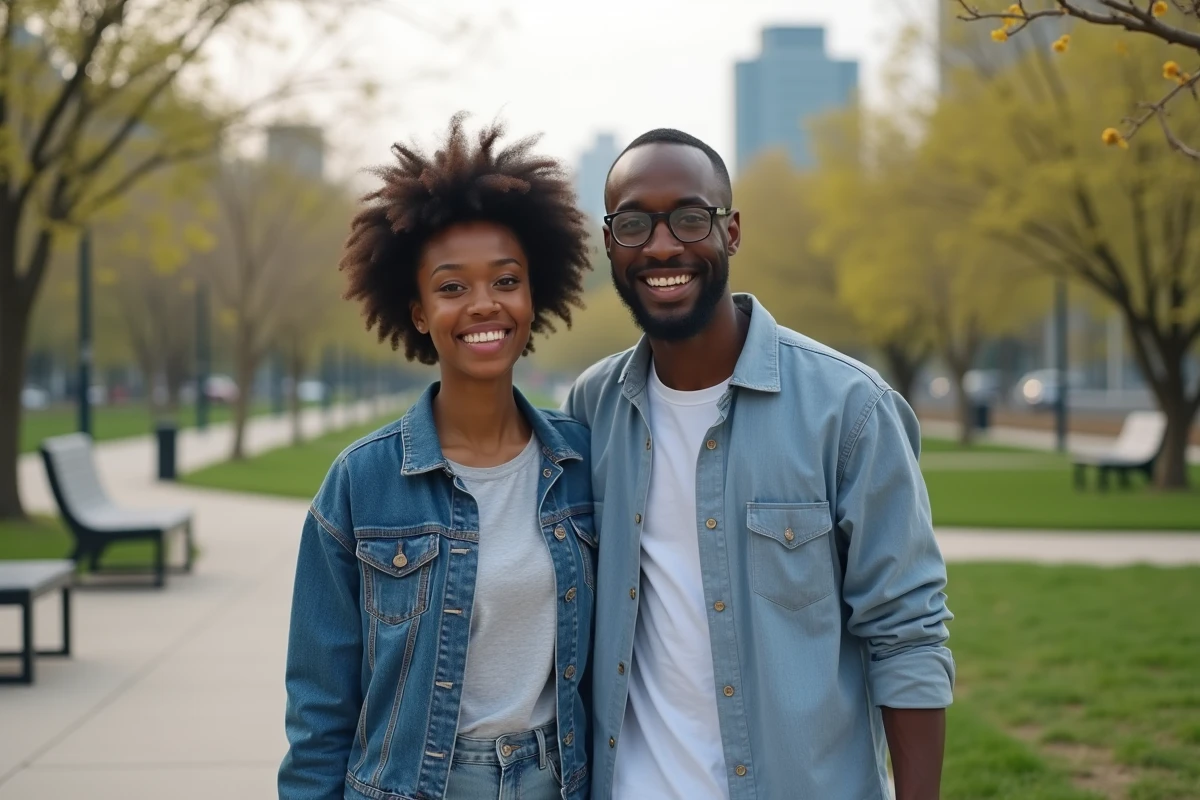 Naomi Osaka et son mari dans un parc urbain au printemps