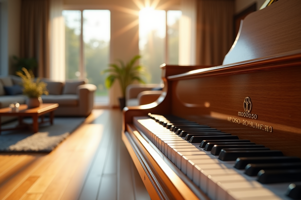 Piano à queue dans un salon lumineux et moderne